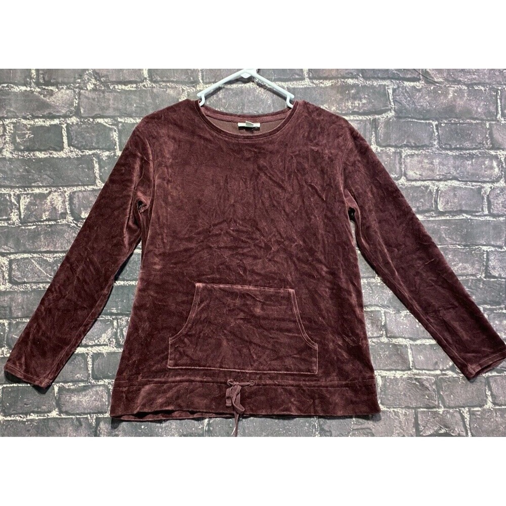 J Jill Pure Jill Sweatshirt Womens Small Burgundy Velvet Burnout‎ Pocket Holiday